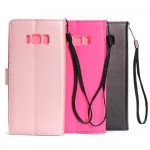 Wholesale Galaxy Note 8 Multi Pockets Folio Flip Leather Wallet Case with Strap (Hot Pink)